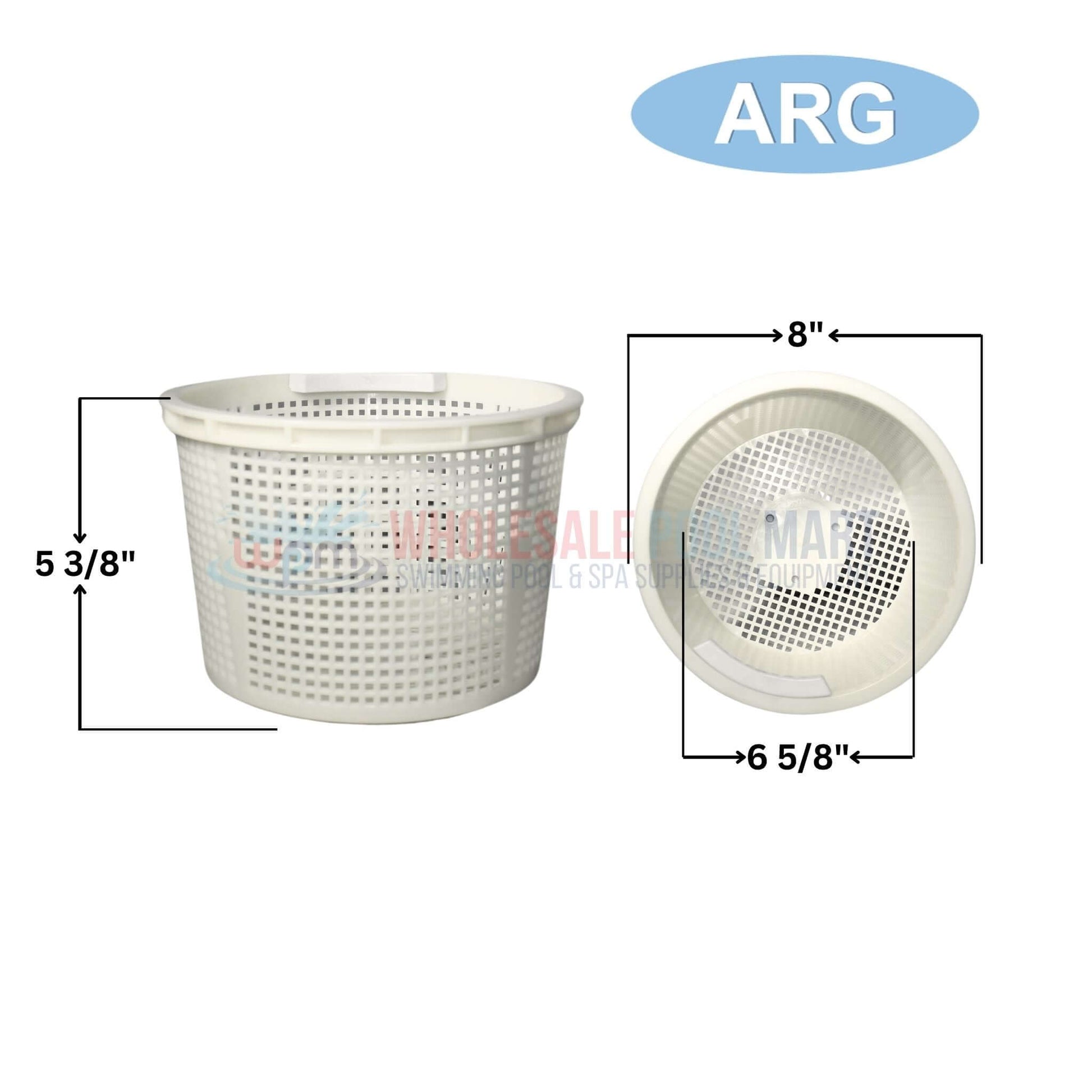 ARG Heavy Duty Skimmer Basket BHD009 dimensions 8" x 5 3/8", compatible with Hayward, available at Wholesale Pool Mart WPM.