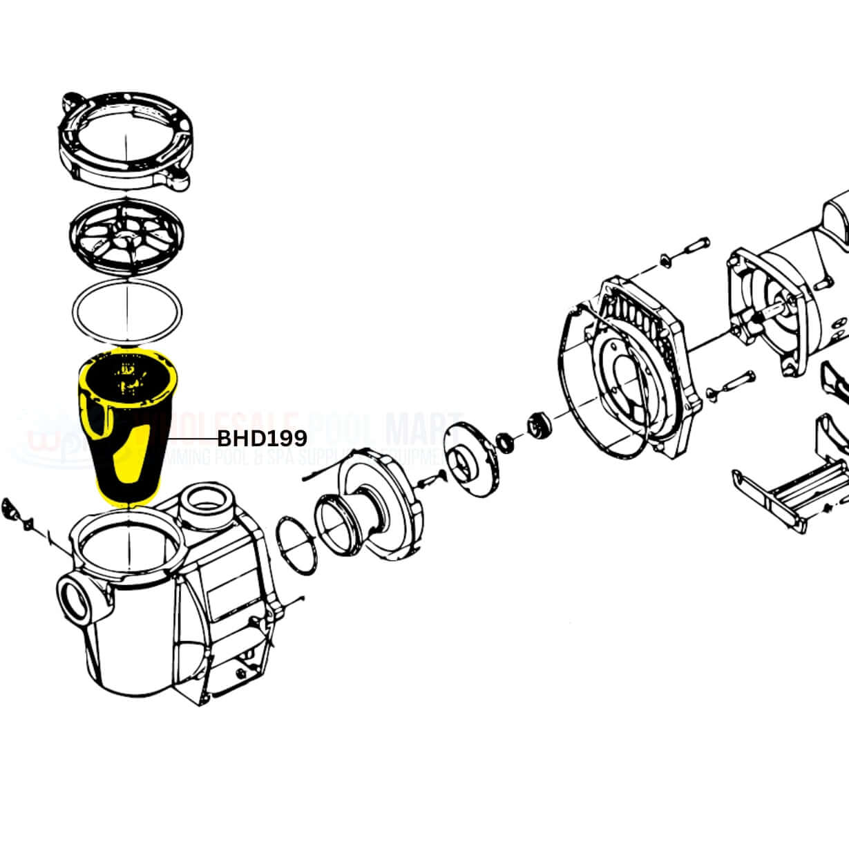 Exploded view of ARG Heavy Duty Basket BHD199 for Pentair WhisperFlo and IntelliFlo pumps | Wholesale Pool Mart WPM