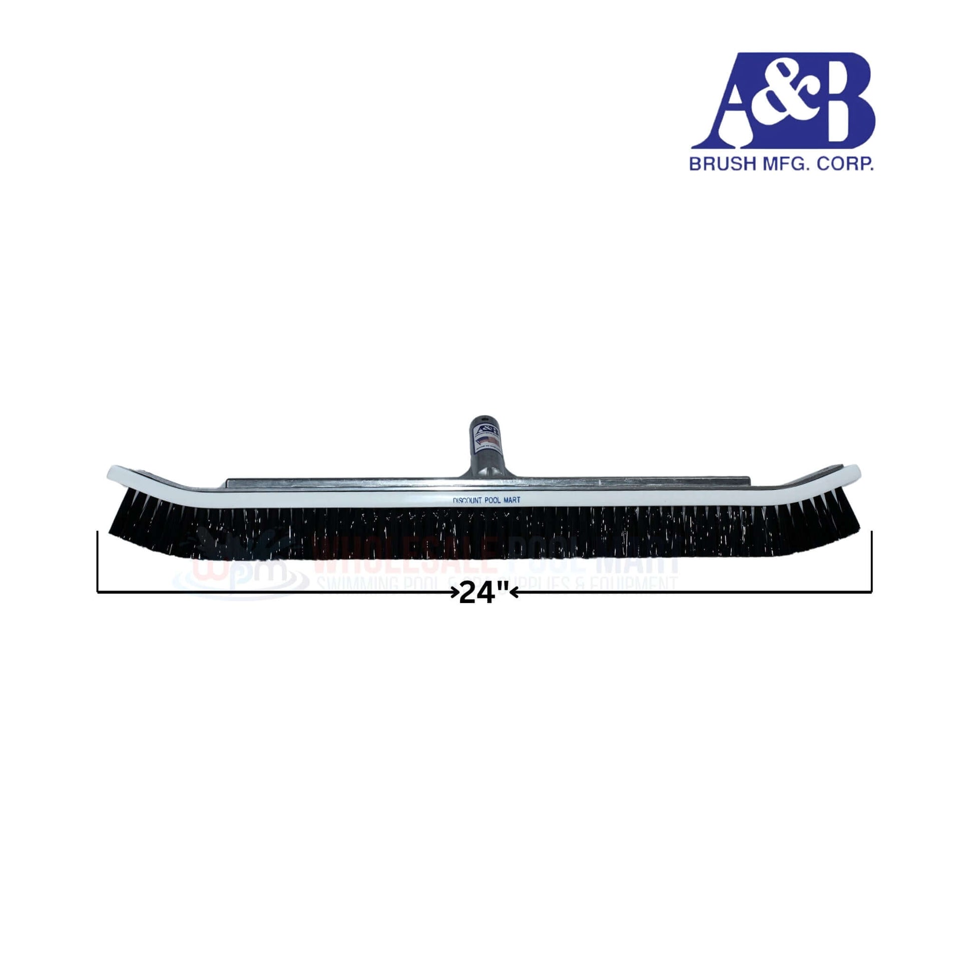 A&B Commercial 24" curved pool wall brush with black nylon bristles, ideal for thorough pool maintenance. Wholesale Pool Mart WPM.