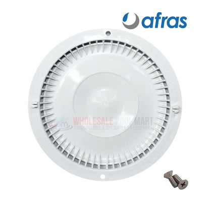 Afras Anti Vortex Drain Cover in white, 7 3/8 inches, includes two screws for installation, from Wholesale Pool Mart WPM.