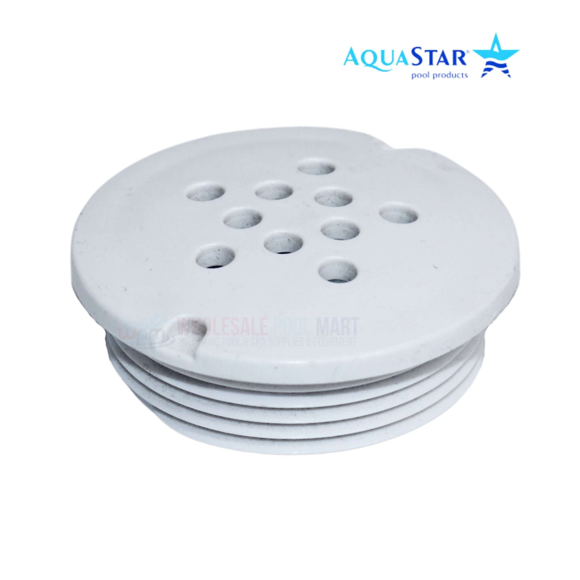 AquaStar 1.5" Bubbler Plate in white, ideal for pool and spa systems, connects to 1.5" threads, BP101 from Wholesale Pool Mart.