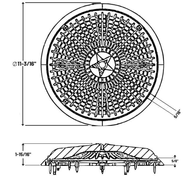 AquaStar 10" Universal Round Main Drain Cover technical drawing | Wholesale Pool Mart WPM | A10RCFR101