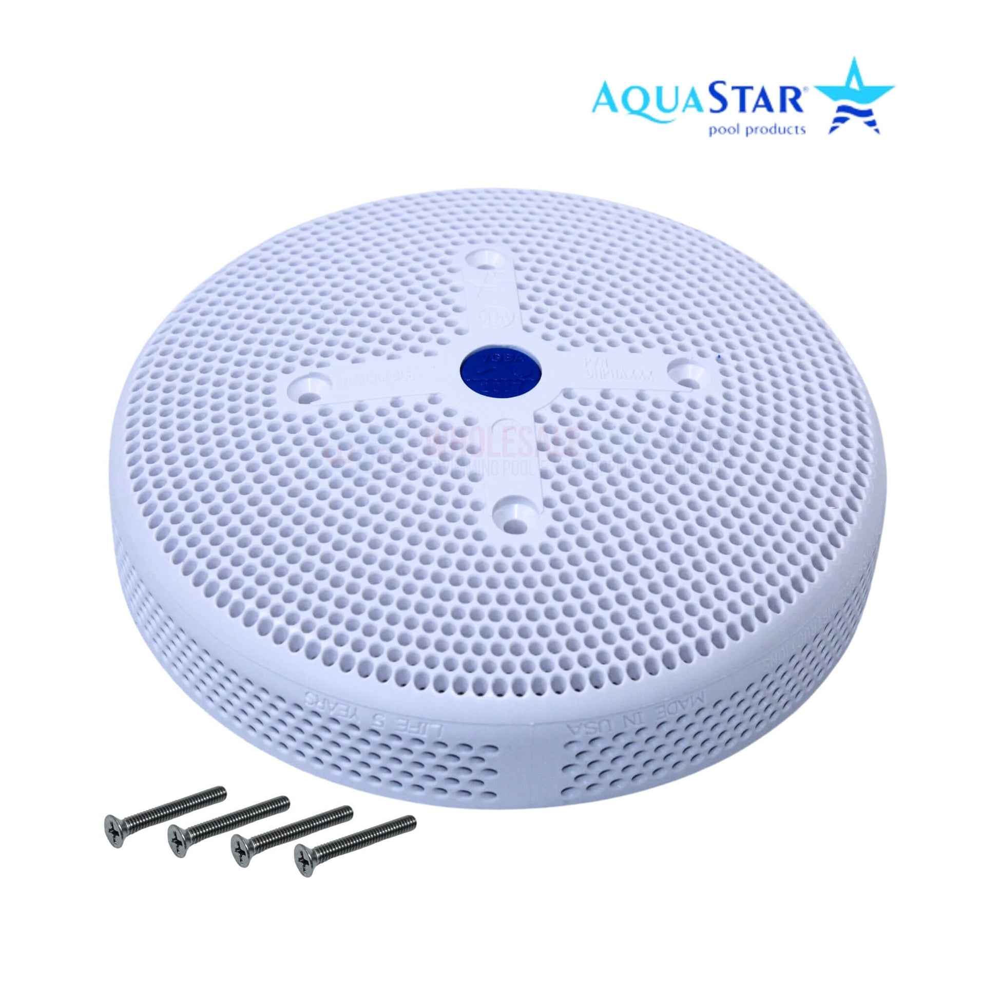 AquaStar 6" Round Suction Outlet Drain Cover in white with screws, SKU 6HPHA101 from Wholesale Pool Mart WPM.