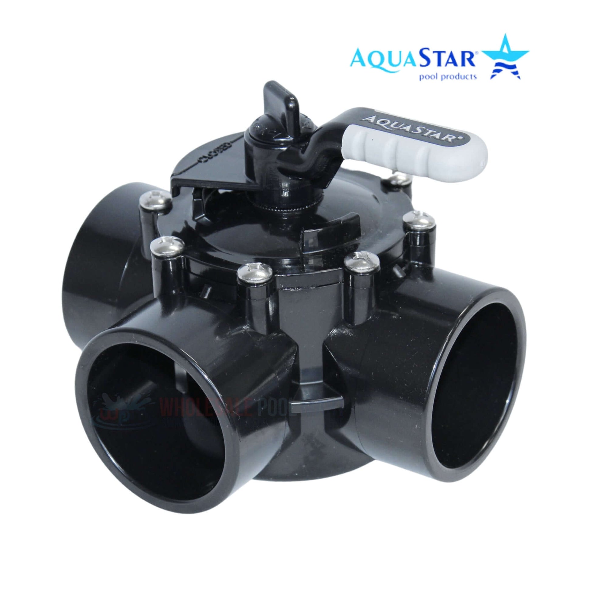 AquaStar FlowStar 3-Way Diverter Valve, 2 inch socket x 2.5 inch spigot, SKU AV3W20C from Wholesale Pool Mart.