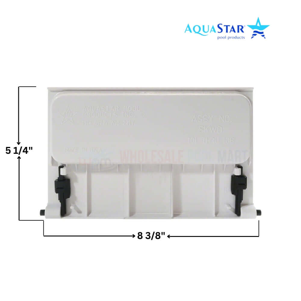 AquaStar Weir Plate SKWD101 with clips for FlowStar Skimmers, white, from Wholesale Pool Mart WPM, measures 8 3/8" by 5 1/4".