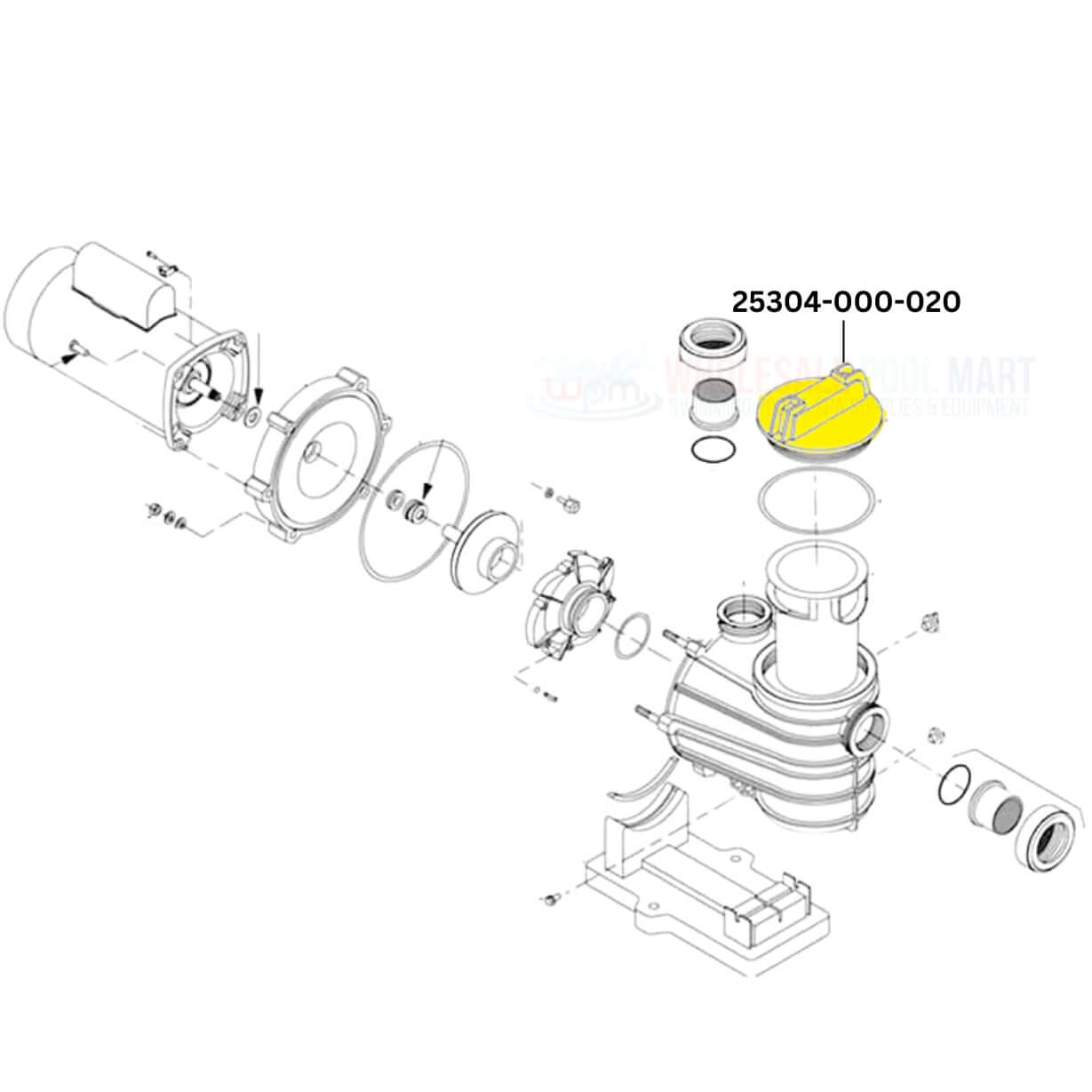 Exploded view of CMP Pump Lid 25304-000-020 for Pentair pumps by Wholesale Pool Mart WPM.