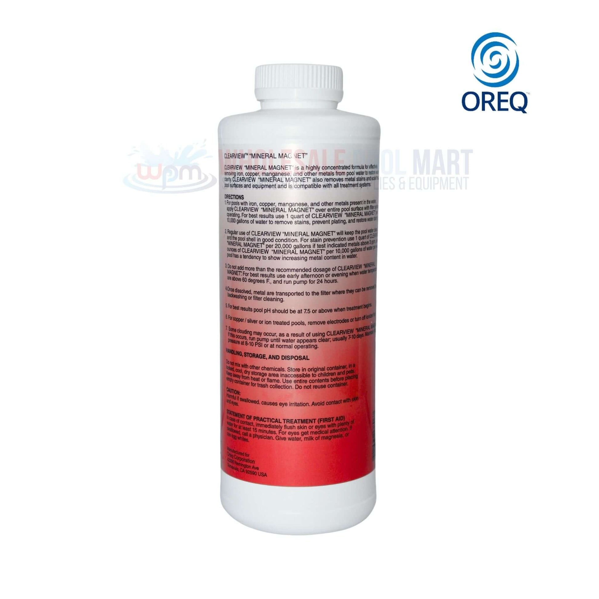 ClearView Mineral Magnet Stain Remover CVLMMQT12 32oz bottle back view at Wholesale Pool Mart WPM.