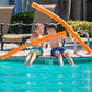 Two kids play with Deluxe Foam Swim Noodles | Orange | Black | Purple | 47" x 2.25" at a poolside, enjoying summer fun. WPM pool supplies.