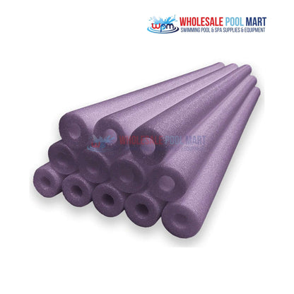 Deluxe Foam Swim Noodles | Orange | Black | Purple | 47" x 2.25" stacked in purple, ideal for pool activities, from Wholesale Pool Mart.