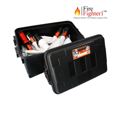 FireFighter1 fire hose system in storage case from Wholesale Pool Mart WPM for property fire defense solutions.