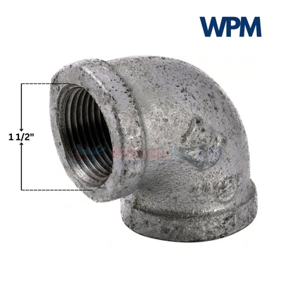 Galvanized 90 Degree Elbow Fitting, 1.5 inch, for gas/water pipes by Wholesale Pool Mart WPM.