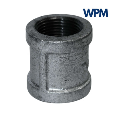 Galvanized coupling fitting 3/4" from Wholesale Pool Mart WPM, durable, corrosion-resistant for plumbing and gas systems.