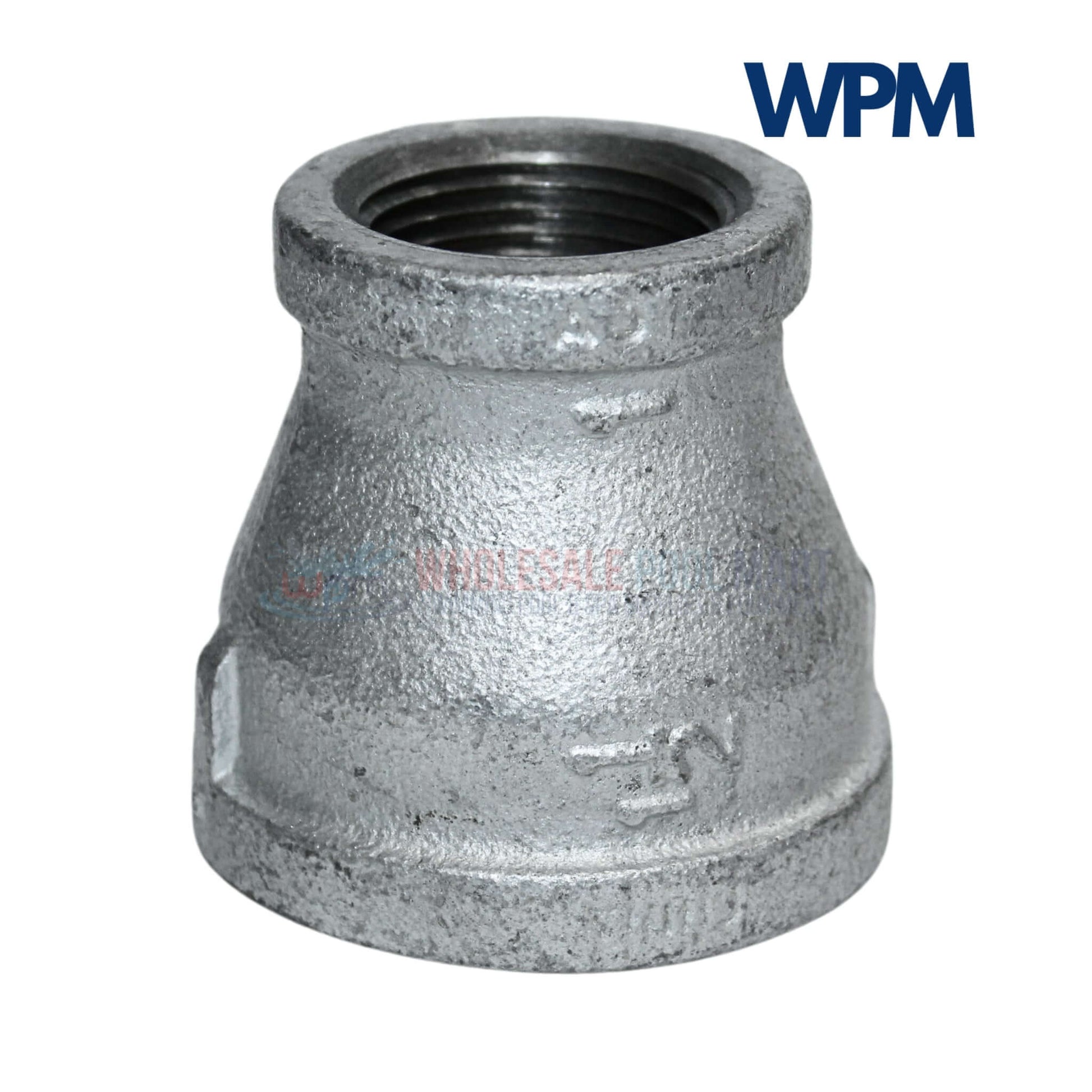 Galvanized Reducer Bushing by Wholesale Pool Mart WPM, 1-1/2" x 1" bell-type reducing coupling for reliable connections.