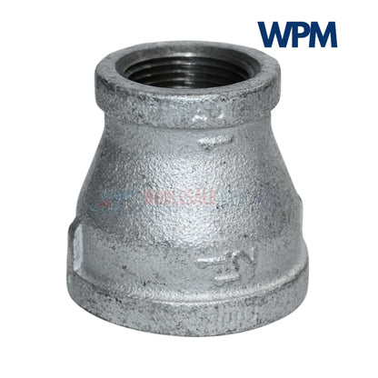 Galvanized Reducer Bushing by Wholesale Pool Mart WPM, 1-1/2" x 1" bell-type reducing coupling for reliable connections.