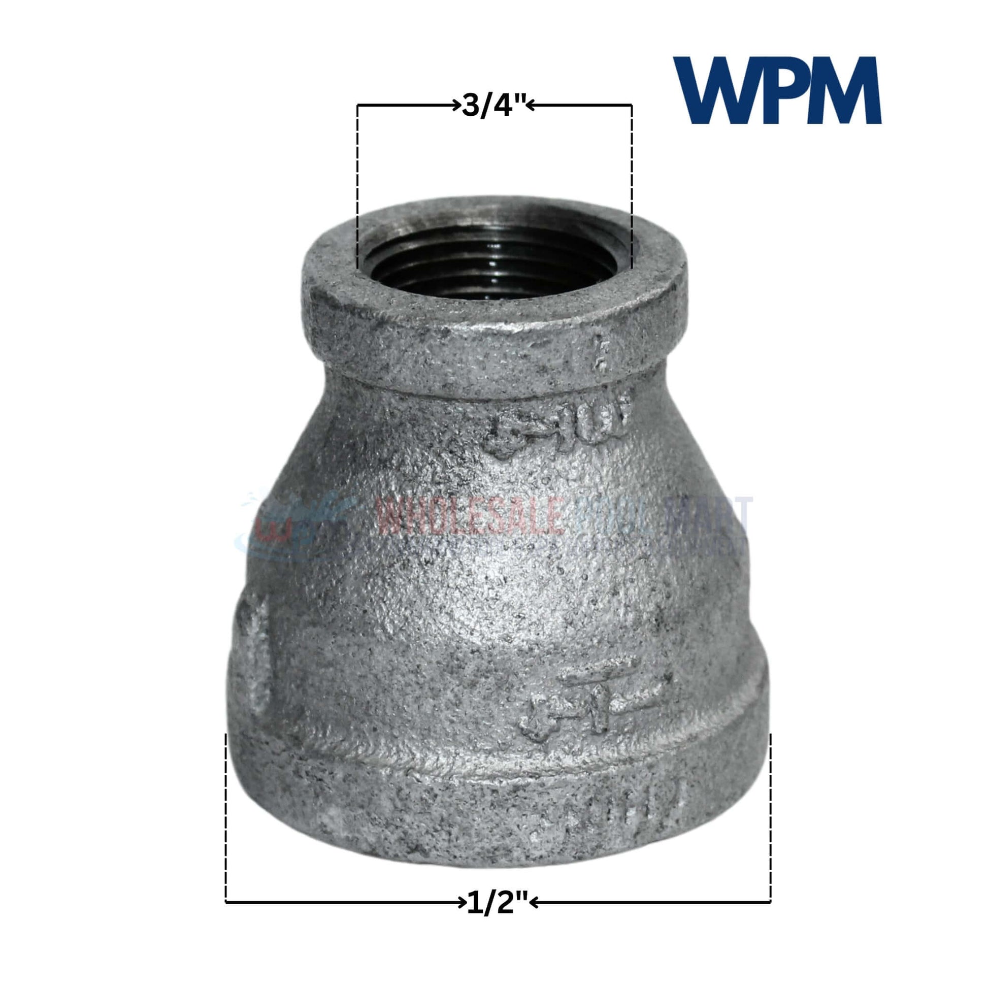 Galvanized Reducer Bushing bell-type, 1-1/4" x 3/4", by Wholesale Pool Mart WPM, ideal for fluid systems.