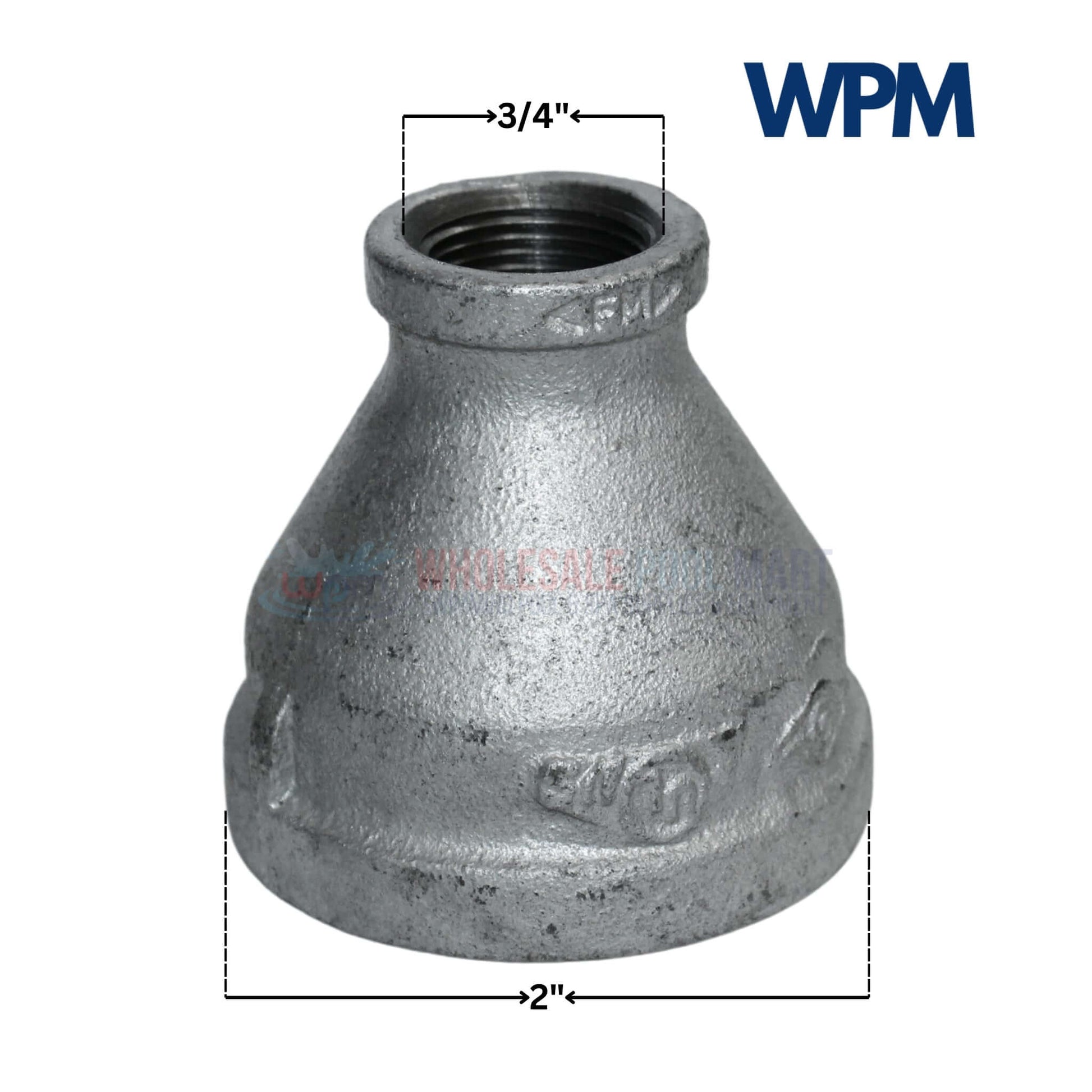 Galvanized Reducer Bushing 2" x 3/4" from Wholesale Pool Mart WPM, durable bell-type reducing coupling.