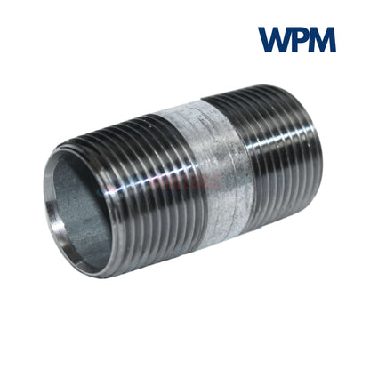Galvanized Steel Nipple 3/4" x 2" by Wholesale Pool Mart WPM, durable, corrosion-resistant, leak-proof connection.