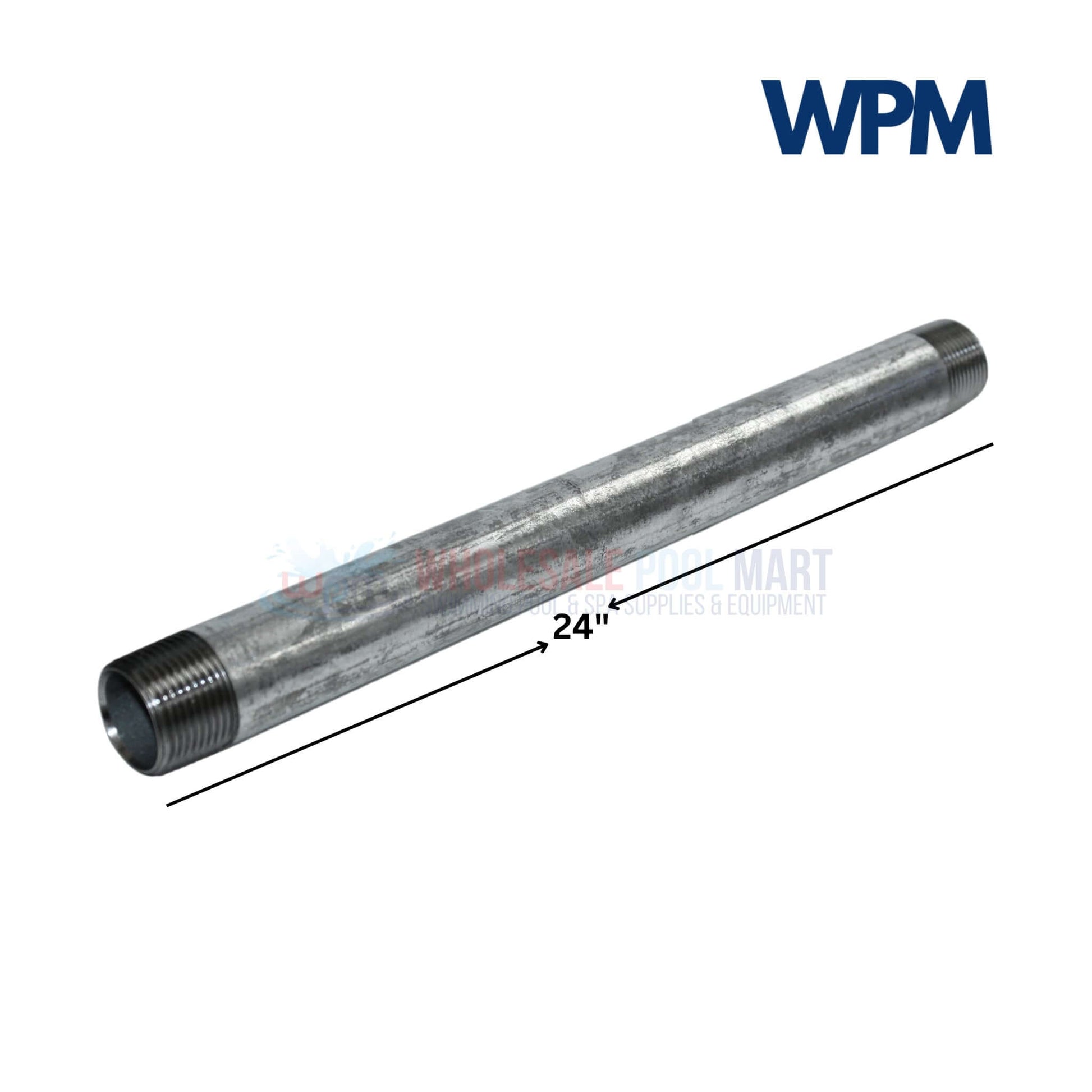 Galvanized Steel Nipple 3/4" x 24" from Wholesale Pool Mart WPM. Durable, corrosion-resistant plumbing pipe connection.