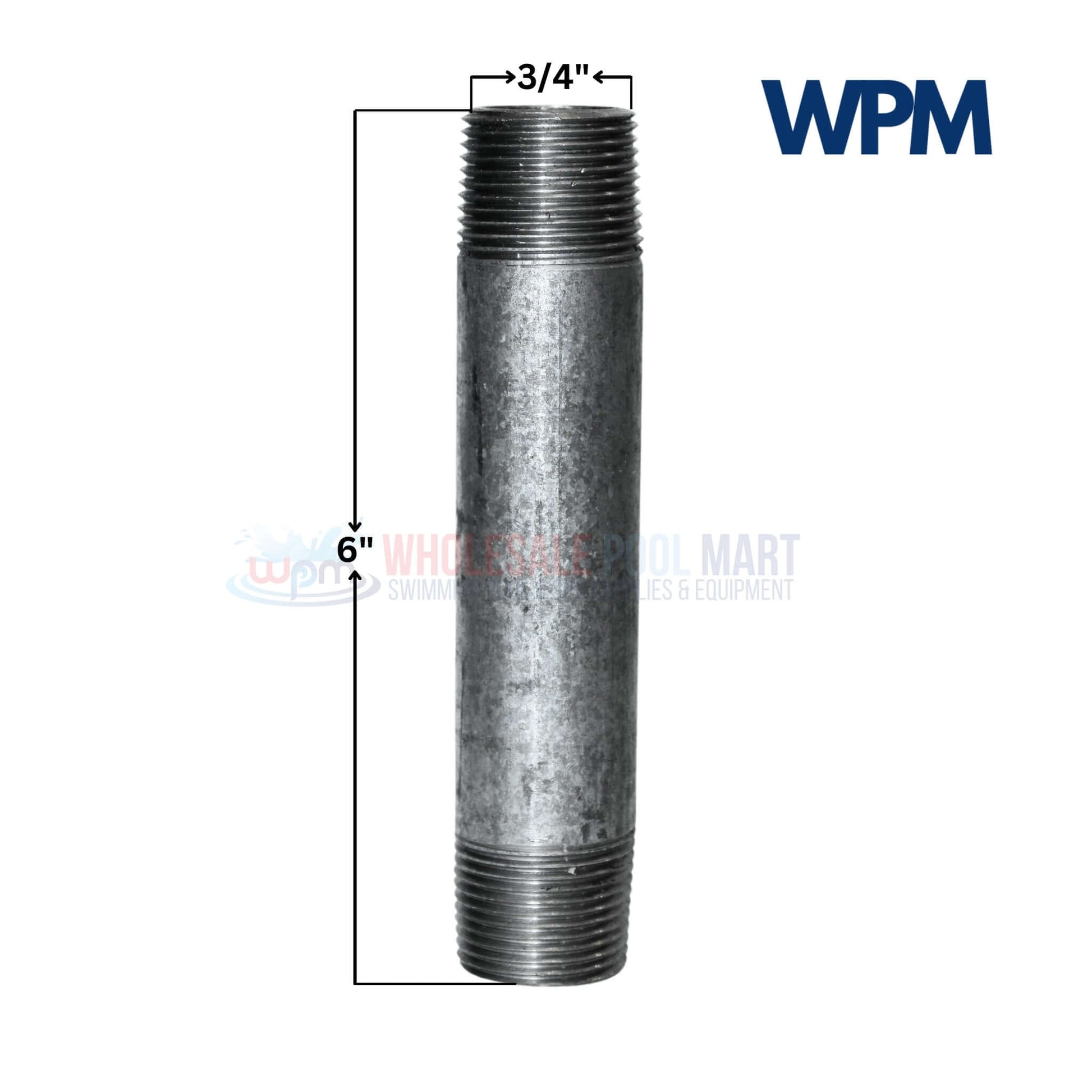 Galvanized Steel Nipple 3/4" x 6" from Wholesale Pool Mart WPM for reliable plumbing solutions.