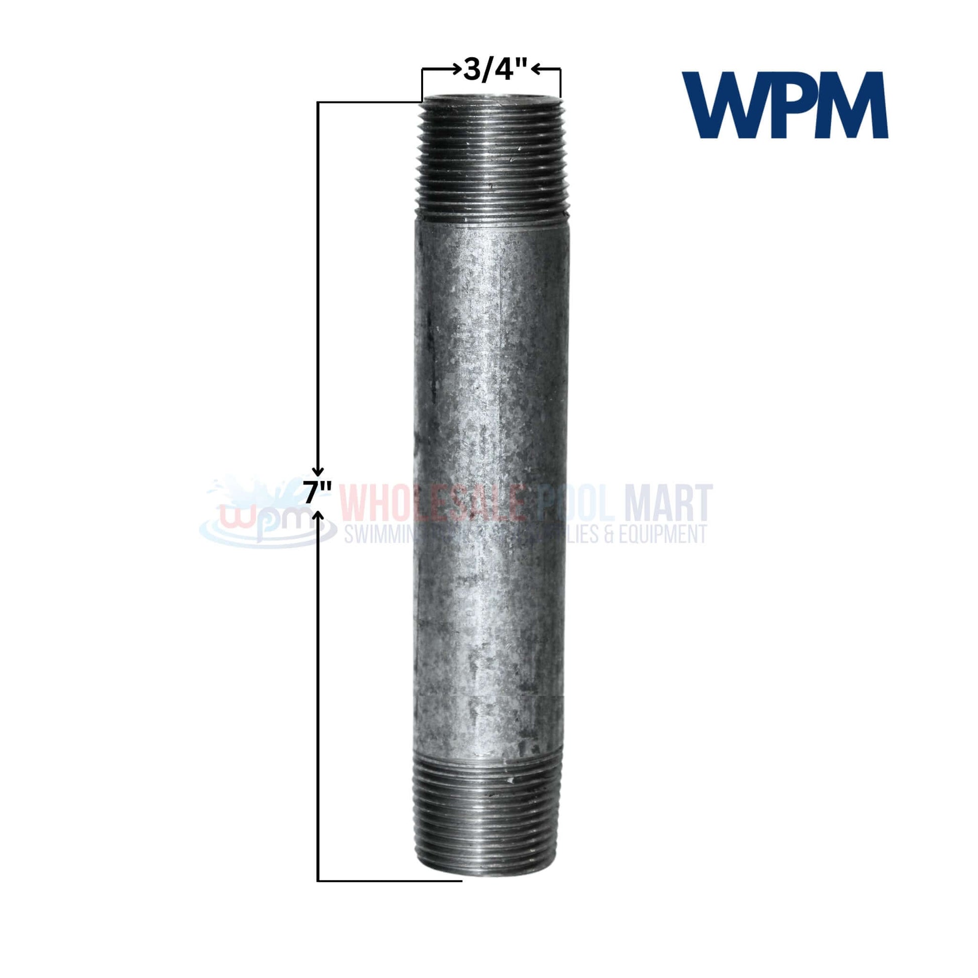 Galvanized Steel Nipple 3/4" x 7" by Wholesale Pool Mart (WPM) for plumbing and piping systems.