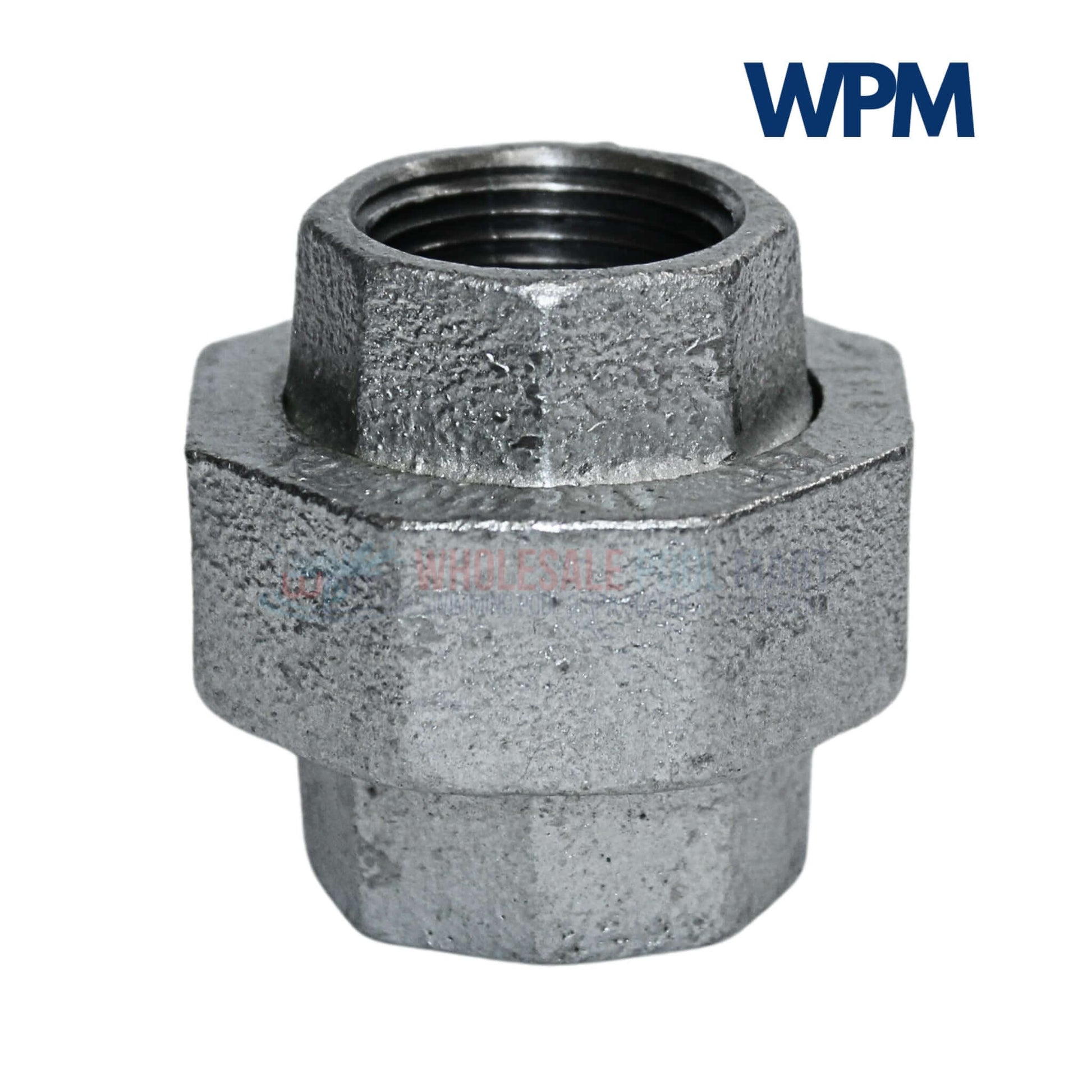 Galvanized Malleable Union, 3/4 inch fitting by Wholesale Pool Mart WPM for plumbing and gas systems.