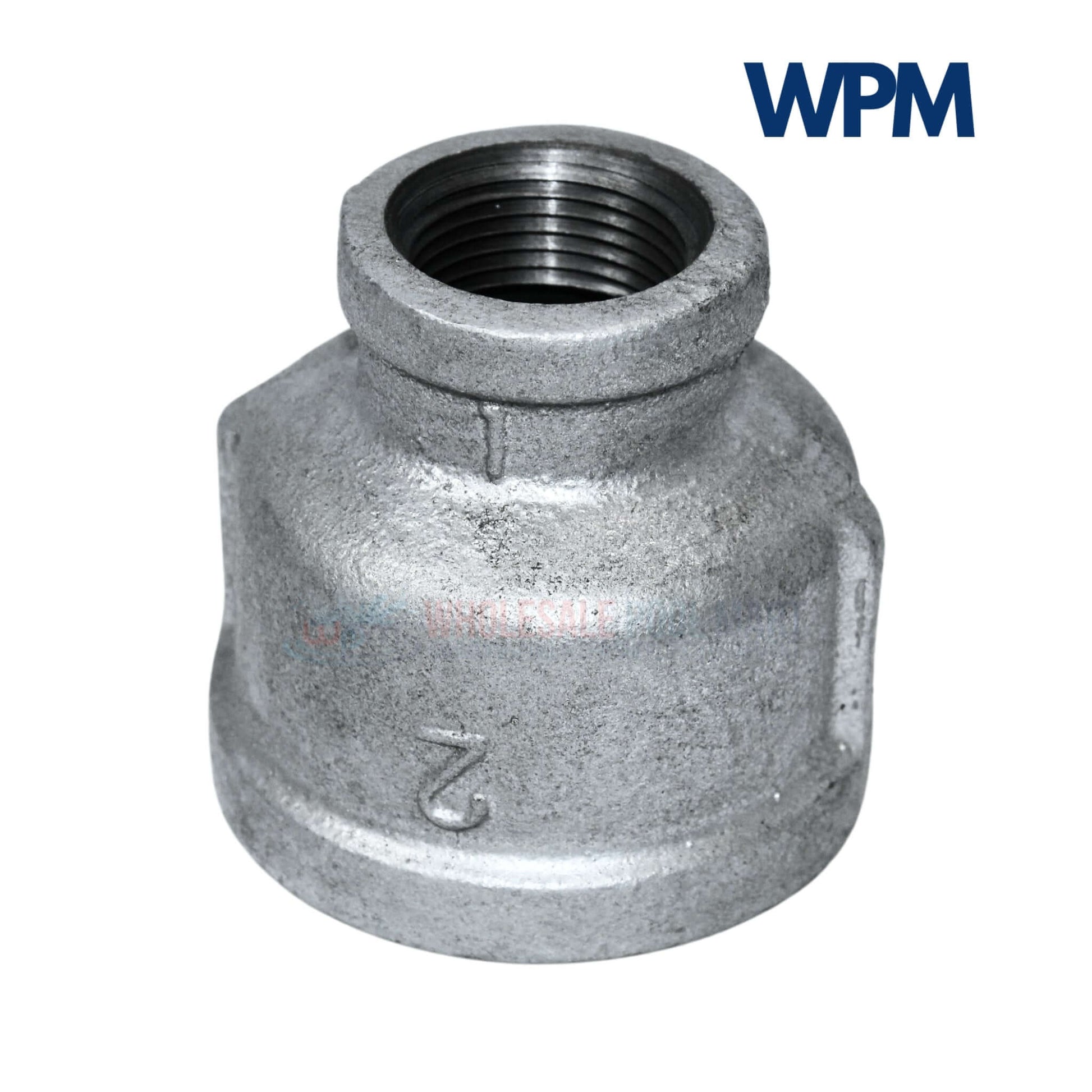 Galvanized Reducer Bushing 2" x 1" by Wholesale Pool Mart WPM, durable bell-type reducing coupling for fluid systems.