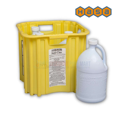 HASA Sani-Chlor Liquid Chlorine 12.5% in refillable case, available at Wholesale Pool Mart WPM for effective water treatment.