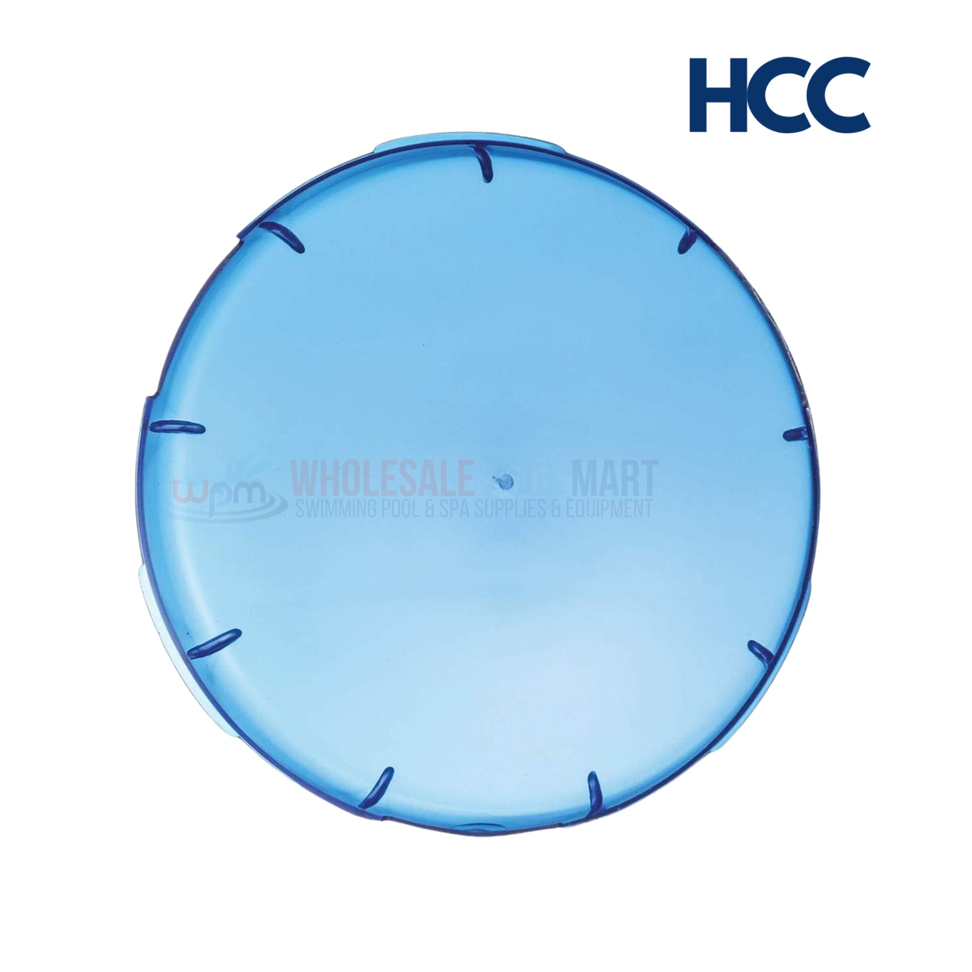 HCC Blue Lens Cover for Amerlite Pool Lights, 7.5" size, from Wholesale Pool Mart WPM, enhances pool ambiance.