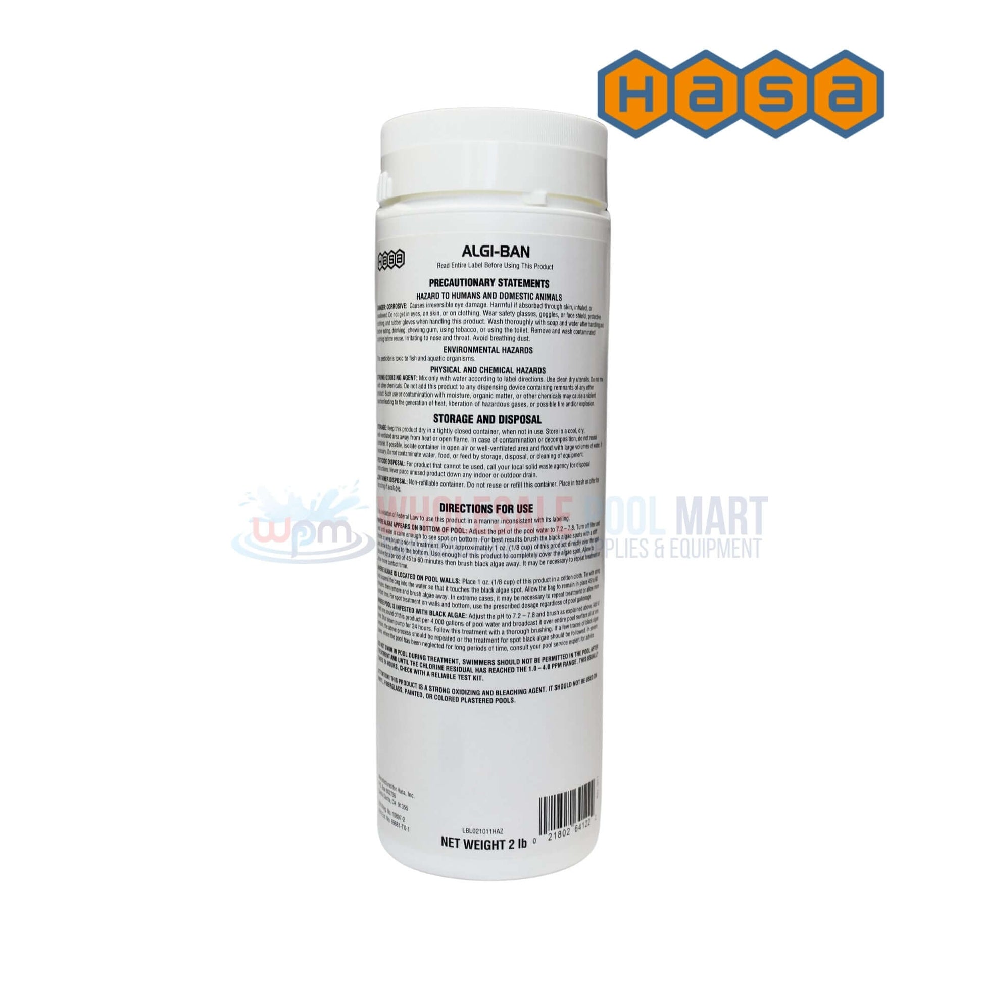 Hasa Algi-Ban Algaecide 2lbs for black algae control, available at Wholesale Pool Mart WPM.