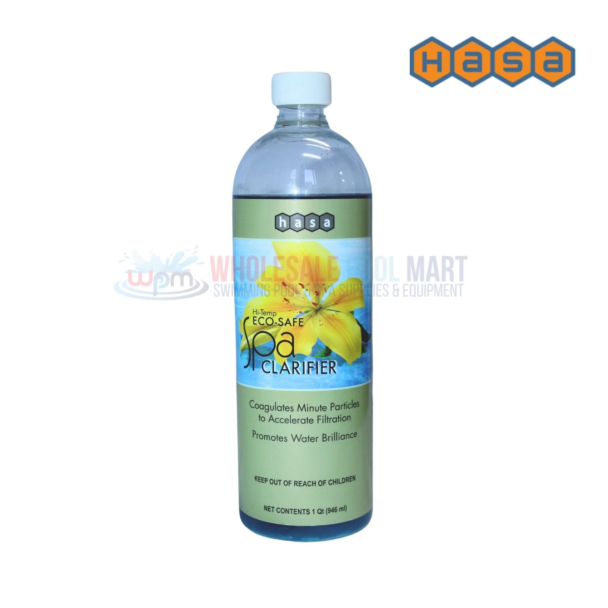 HASA Hi-Temp Eco-Safe Water Clarifier 16oz, promotes water clarity in spas, available at Wholesale Pool Mart WPM.