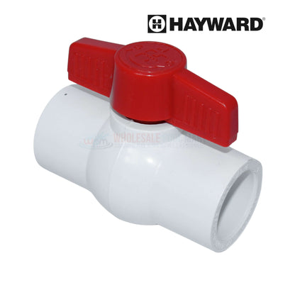 Hayward QVC Compact Ball Valve 1" - 2" with red handle for efficient flow control. SKU: QVC1010SSEW, WPM.