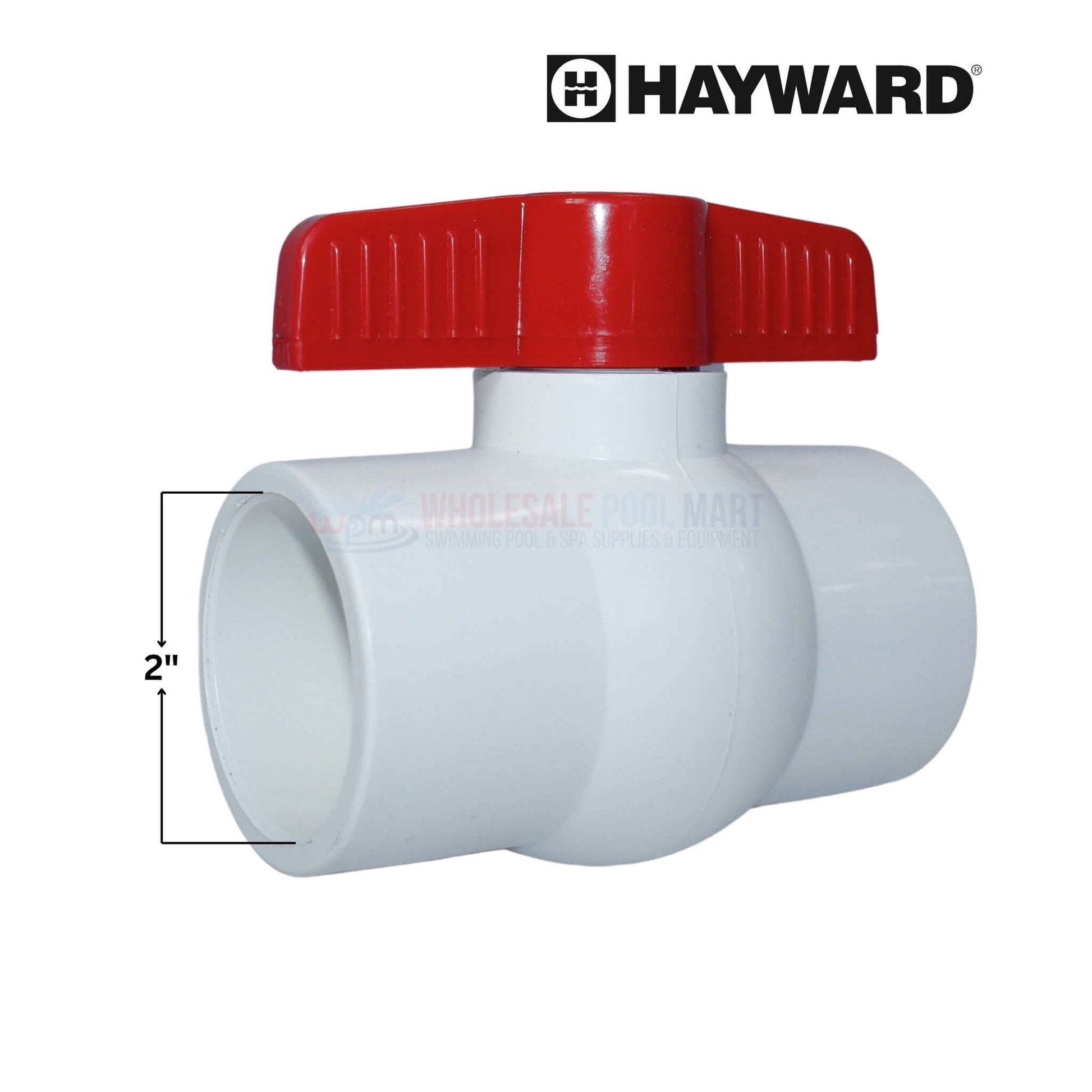 Hayward QVC Compact Ball Valve 2 inch PVC body with red handle for efficient flow control | Wholesale Pool Mart WPM QVC1020SSEW