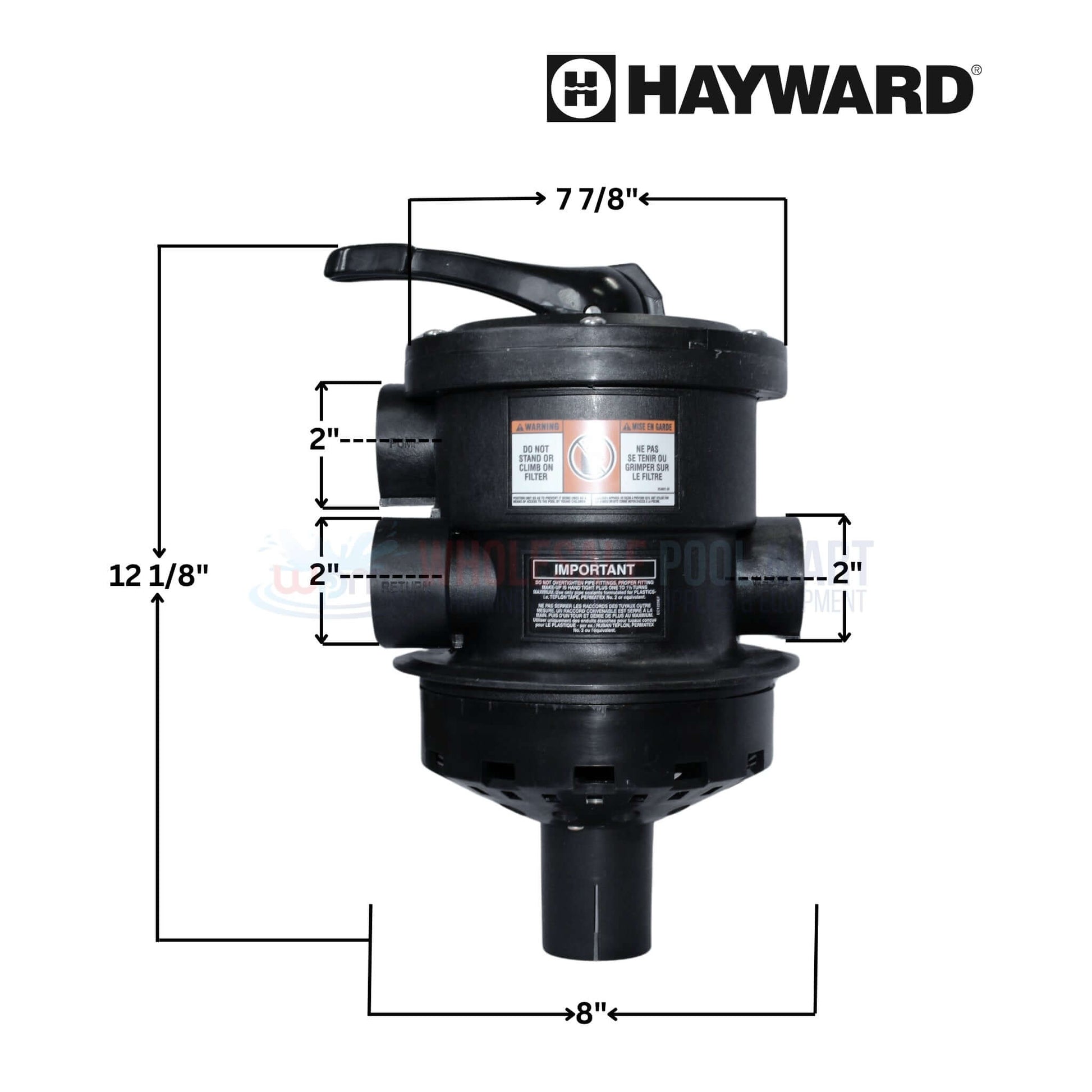 Hayward Top Mount Vari-Flo Multiport Valve SP0714T with dimensions 7 7/8" x 12 1/8" | Wholesale Pool Mart WPM