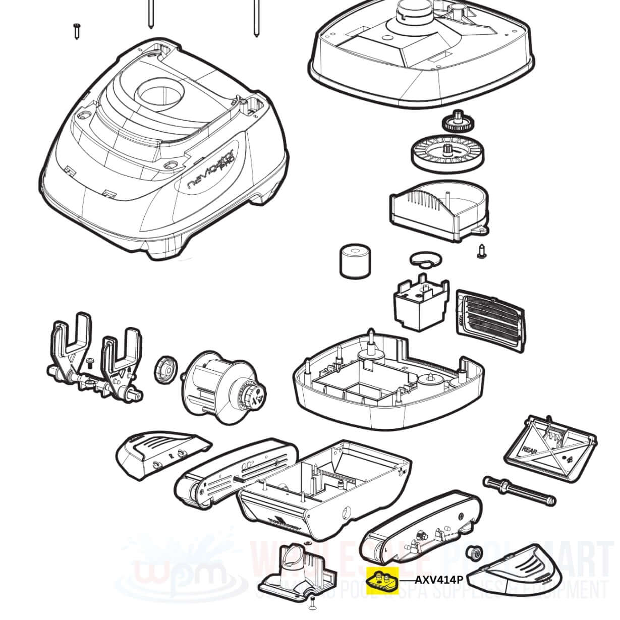 Hayward Navigator pool cleaner parts schematic diagram, OEM AXV414P components, Wholesale Pool Mart WPM.