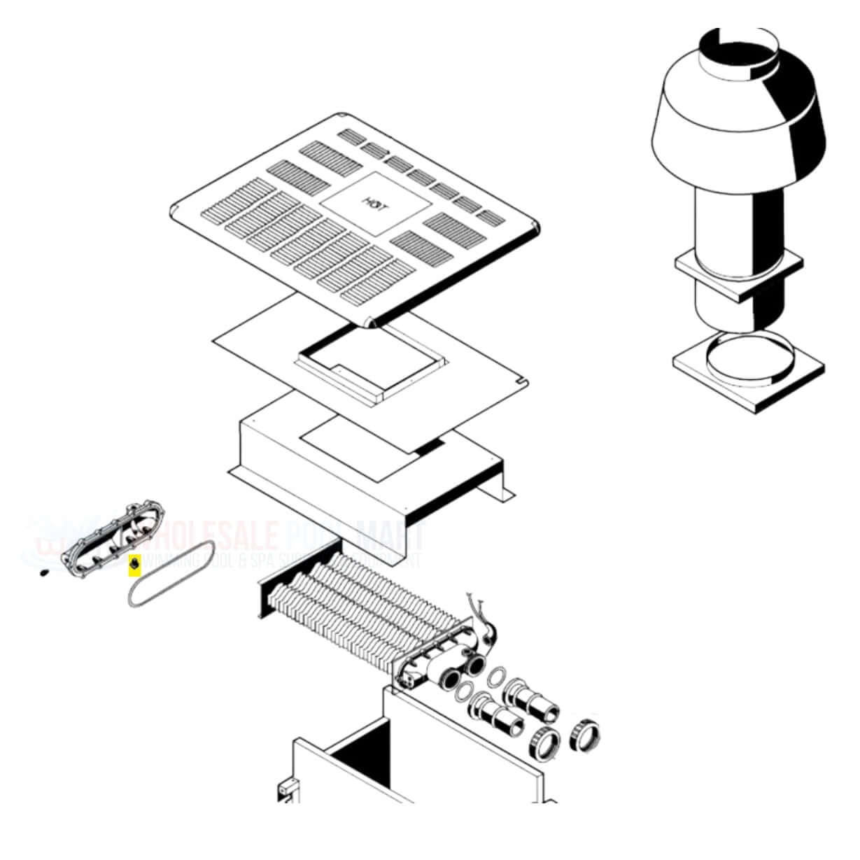Diagram of Hayward Immersion Hi-Limit Rear Header HMXHLI2932 for H-Series heaters | Wholesale Pool Mart WPM