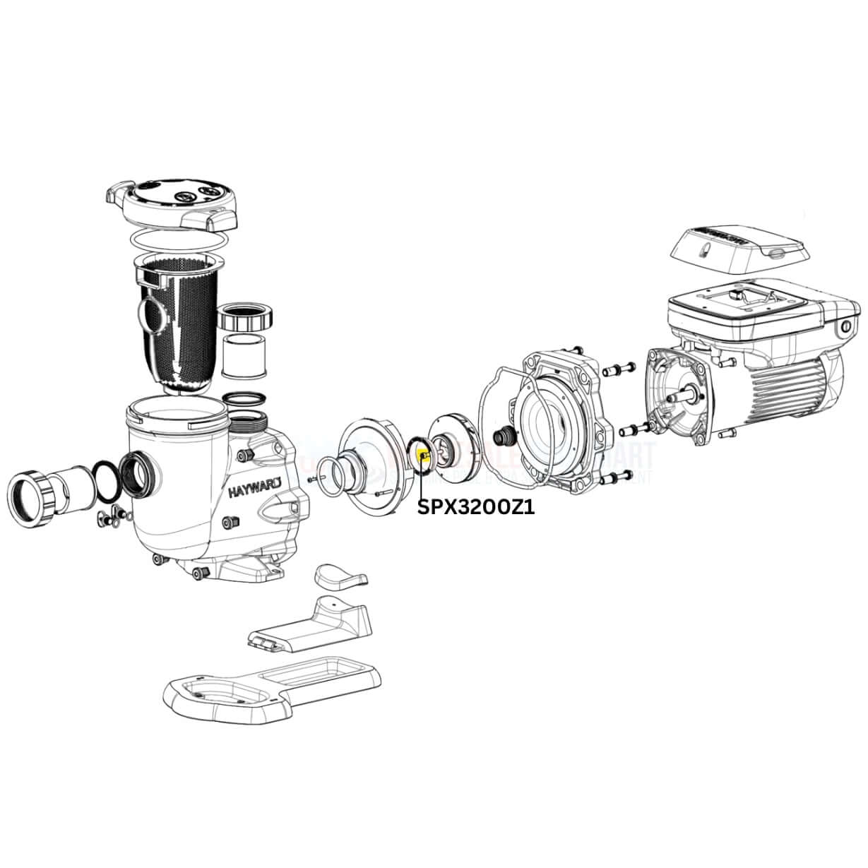 Diagram of Hayward TriStar EcoStar Pump parts with SPX3200Z1 Impeller Screw. Available at Wholesale Pool Mart WPM.