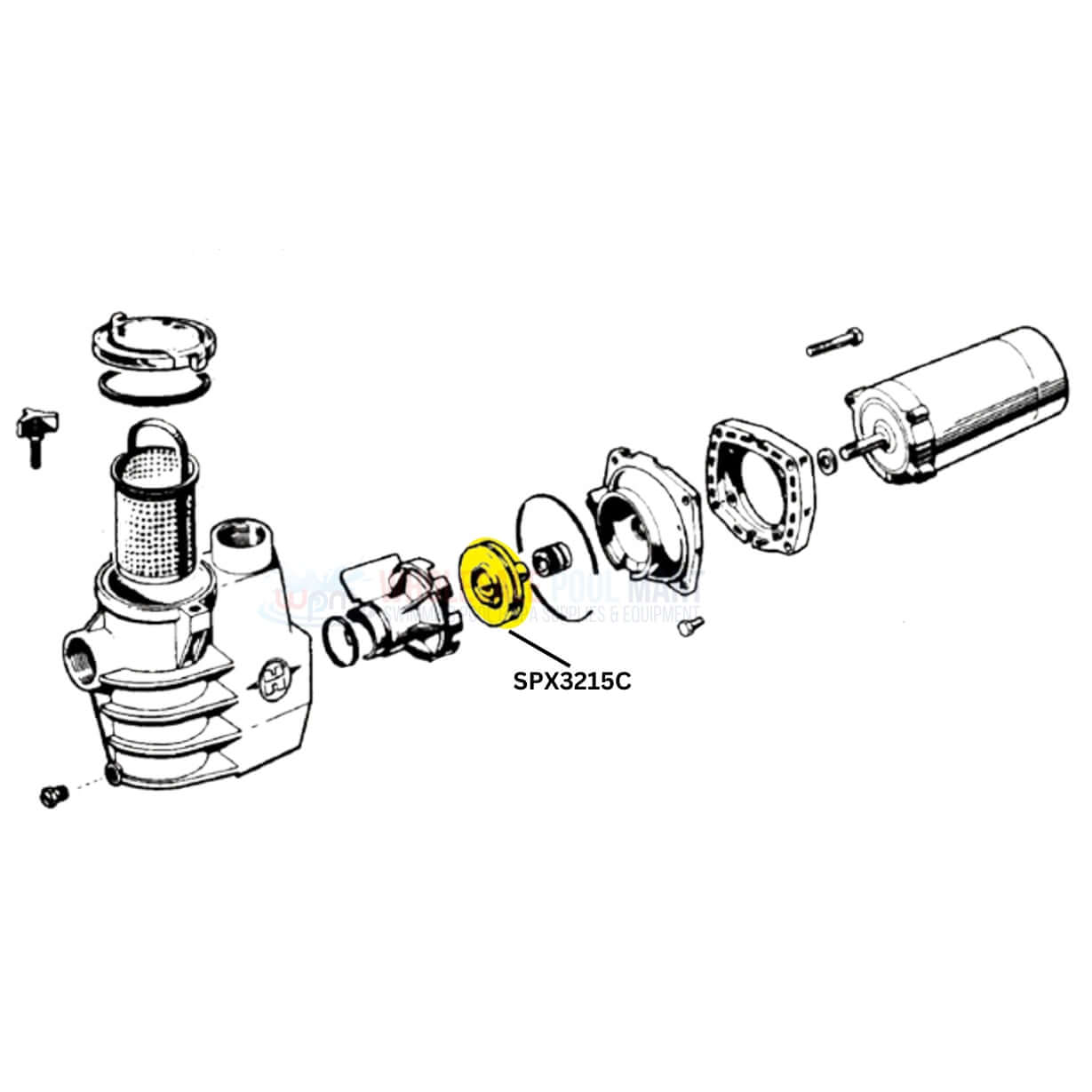 Diagram of Hayward SPX3215C impeller components, ideal for TriStar Pumps by Wholesale Pool Mart WPM.
