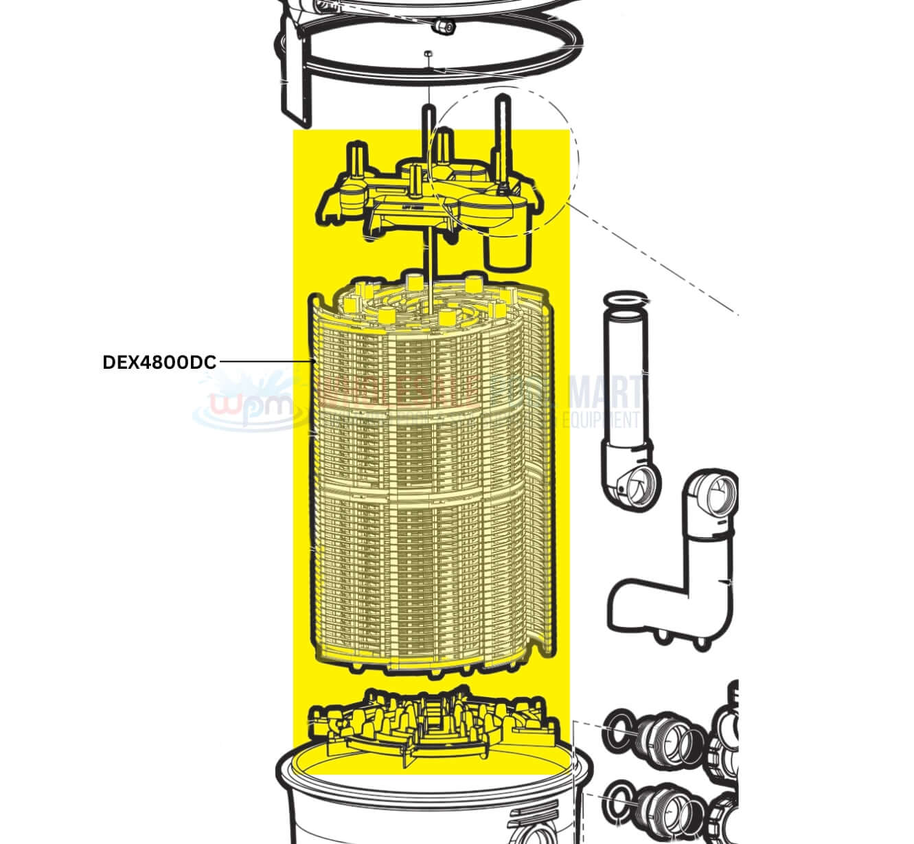 Hayward ProGrid Filter DEX4800DC assembly diagram, complete element cluster for wholesale Pool Mart WPM.