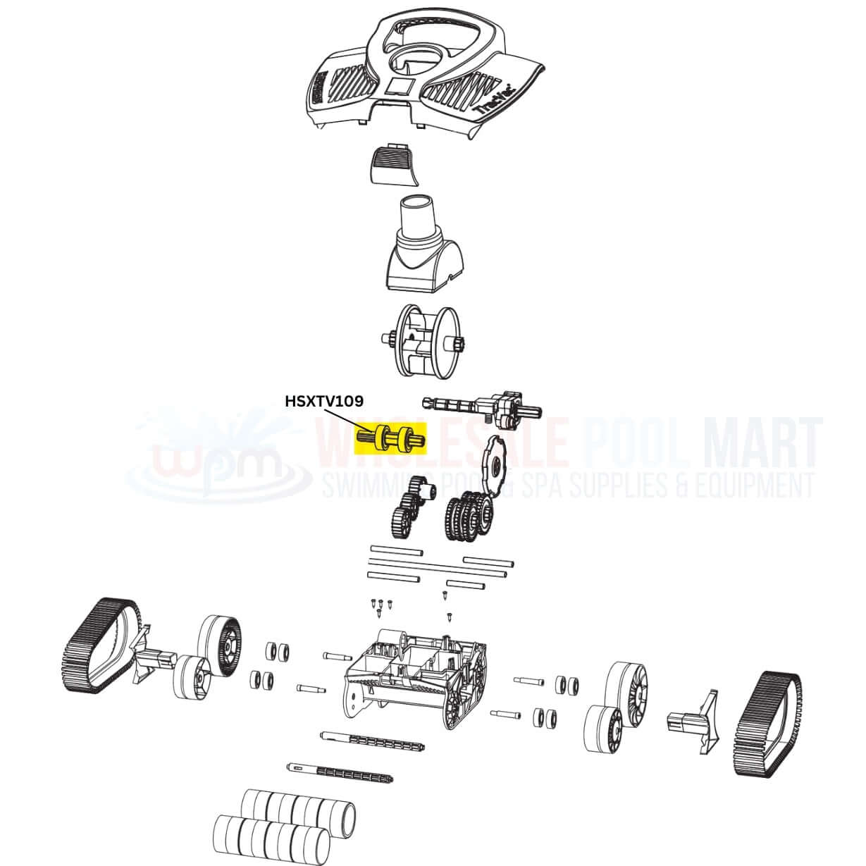 Exploded view of Hayward Right Drive Kit HSXTV109 components, available at Wholesale Pool Mart WPM.