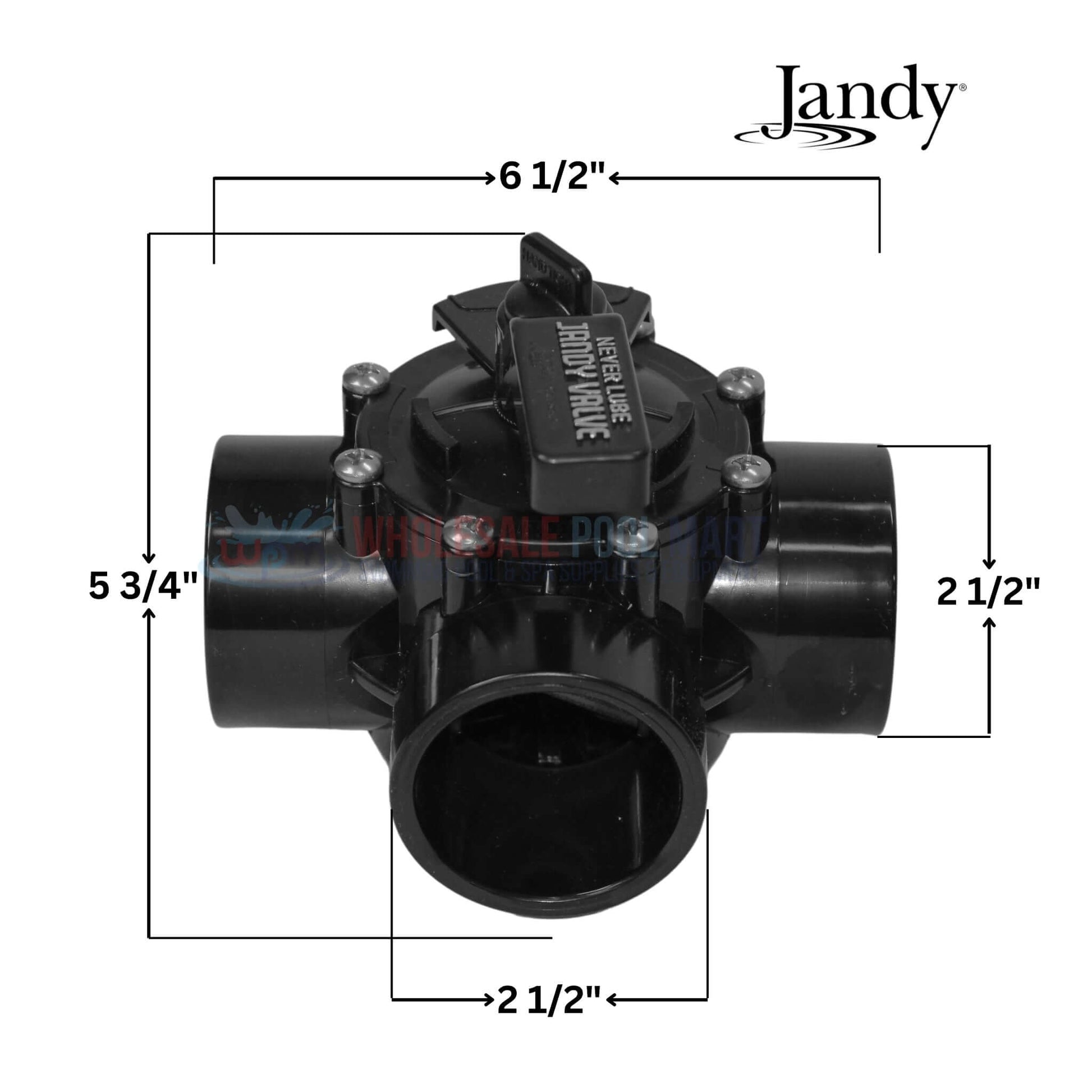 Jandy Neverlube 3-Port Diverter Valve dimensions 6.5" x 5.75" | Wholesale Pool Mart WPM | 4717