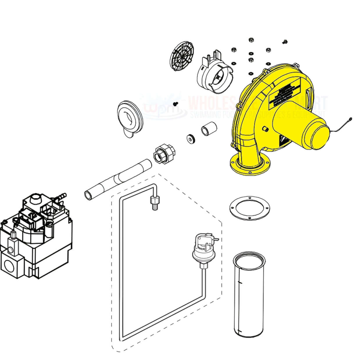 Jandy Blower Assembly Kit R0591100 diagram with components from Wholesale Pool Mart WPM for JXI Heaters.