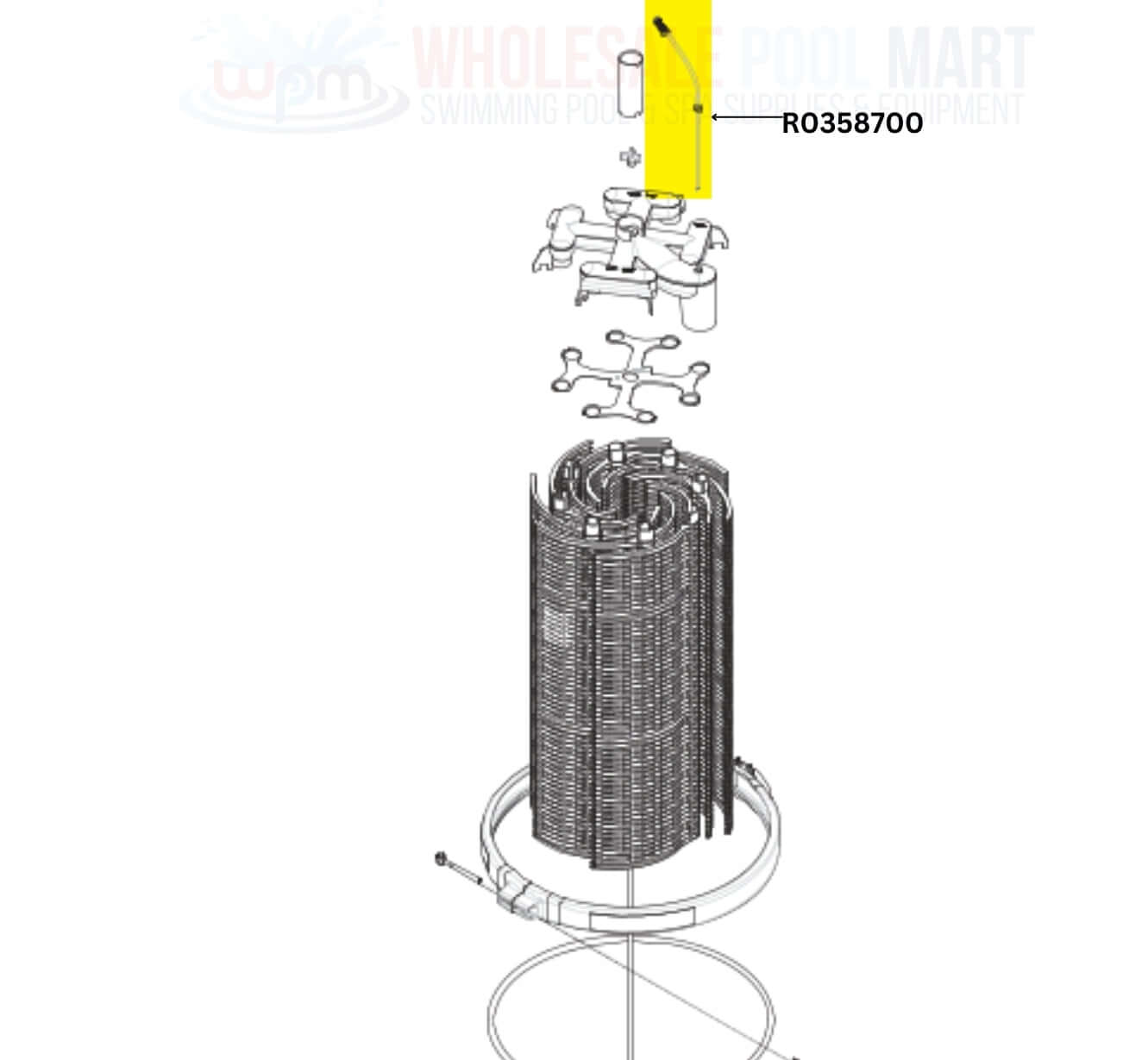 Jandy Breather Tube Assembly R0358700 for DE Filters at Wholesale Pool Mart WPM, essential for filter efficiency.