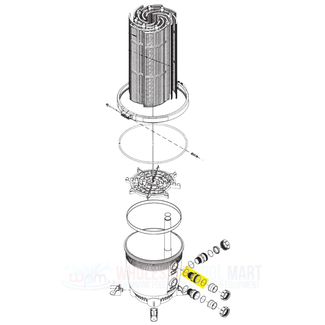 Diagram of Jandy Bulkhead Assembly with O-Rings, part R0358200, from Wholesale Pool Mart WPM for DEL and CL Filters.
