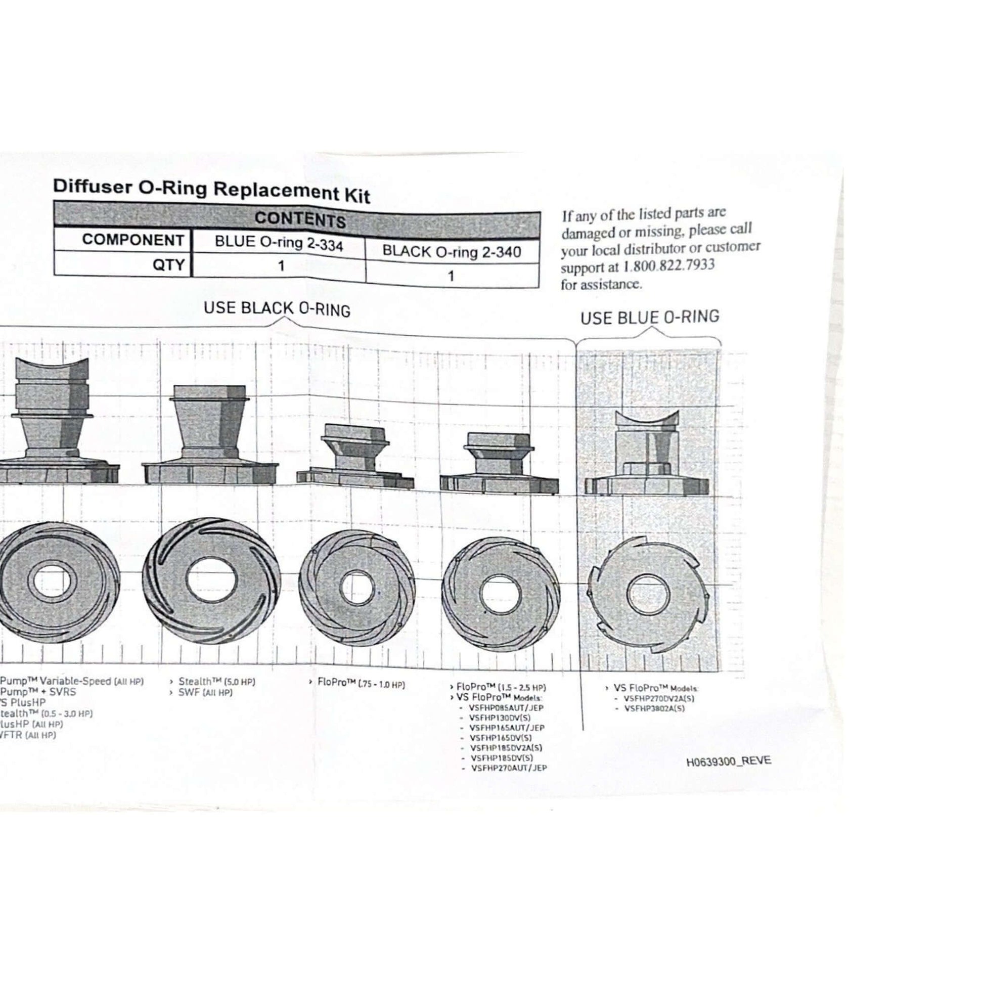 Diffuser O-Ring Replacement Kit contents showing blue and black O-rings for Jandy FloPro pumps by Wholesale Pool Mart WPM.