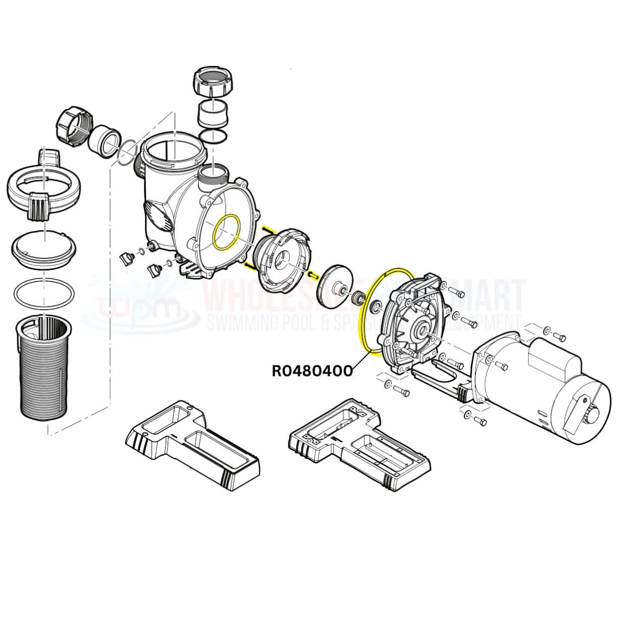 Exploded view of Jandy Diffuser and Impeller Hardware Kit R0480400 by Wholesale Pool Mart WPM for FloPro Pumps.
