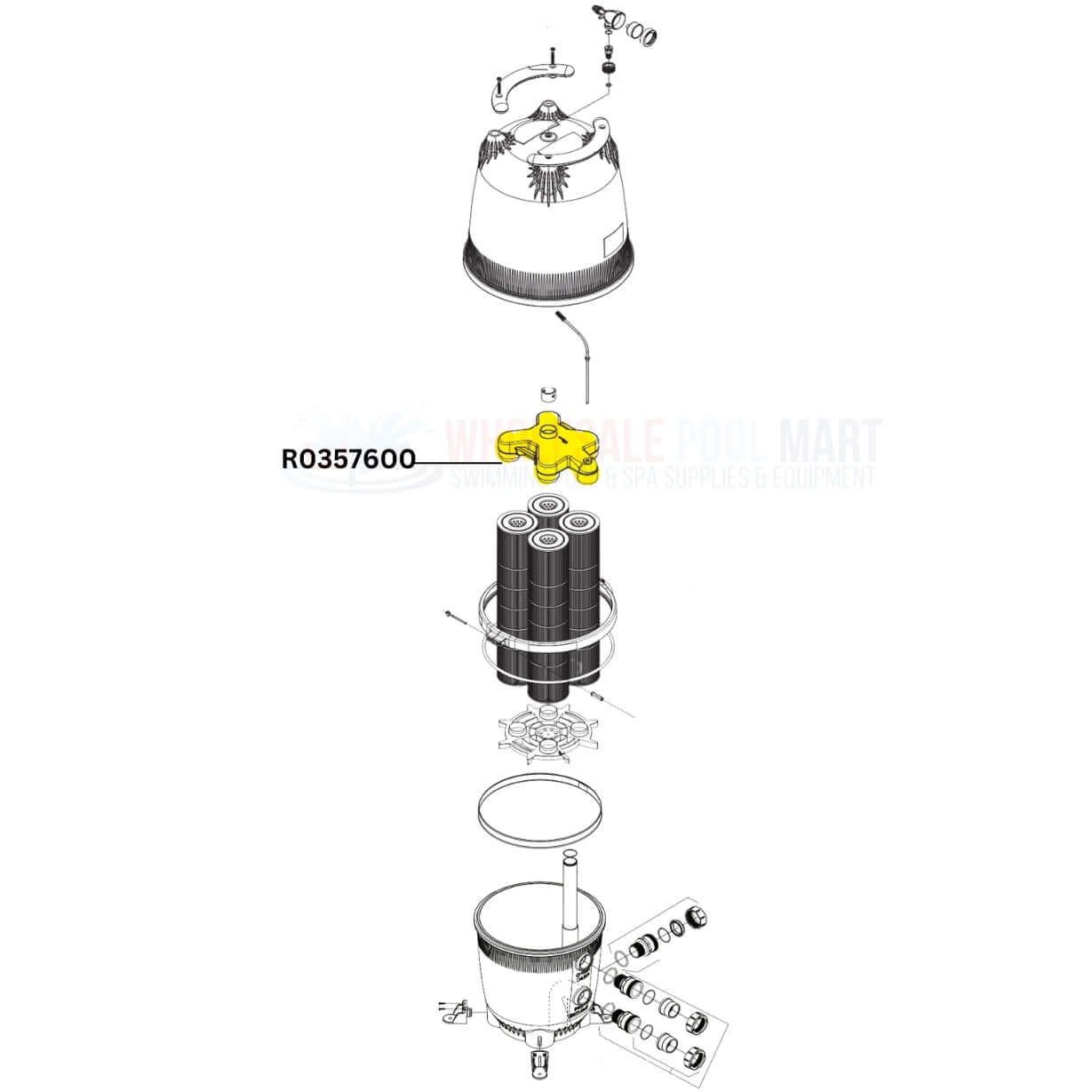Jandy Manifold R0357600 diagram for CV and CL filters, available at Wholesale Pool Mart WPM.