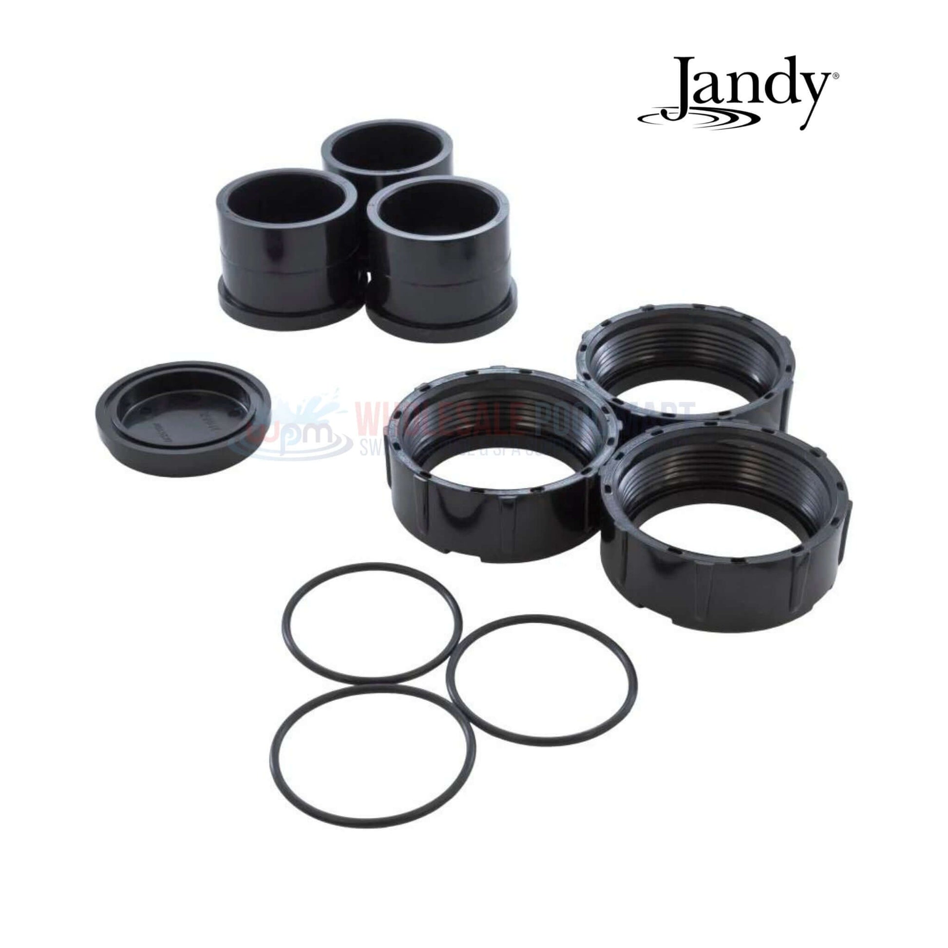 Jandy Universal Half Union Set & Drain Plug Cap sold by Wholesale Pool Mart WPM, includes parts for DEV and DEL filters.