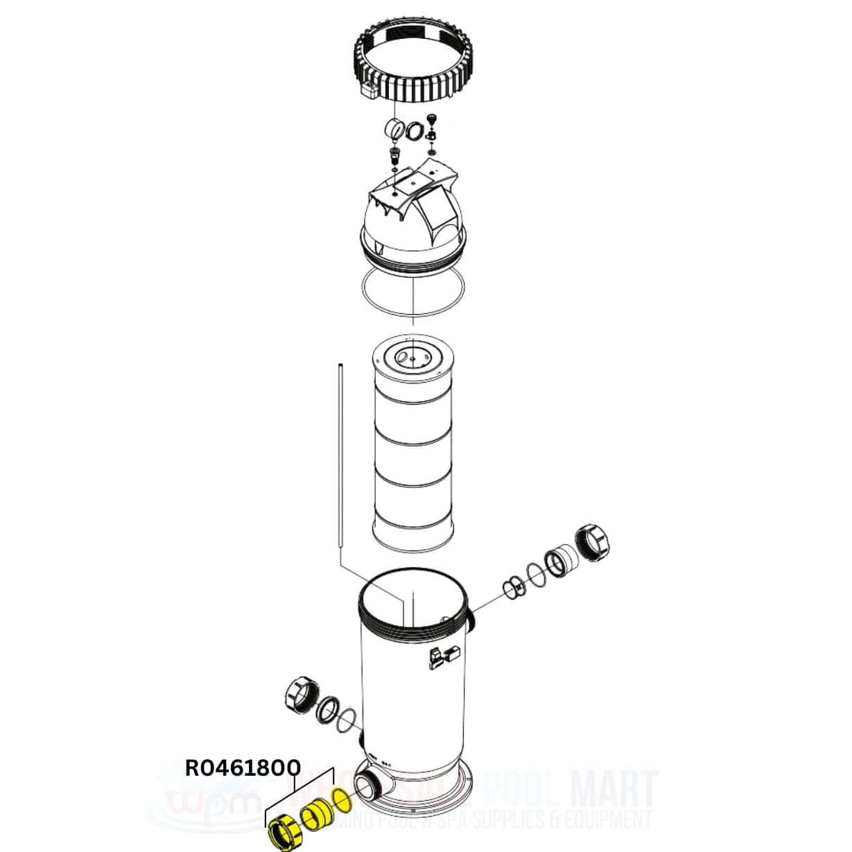Jandy Universal Half Union Set & Drain Plug Cap R0461800 parts diagram from Wholesale Pool Mart WPM for filters.