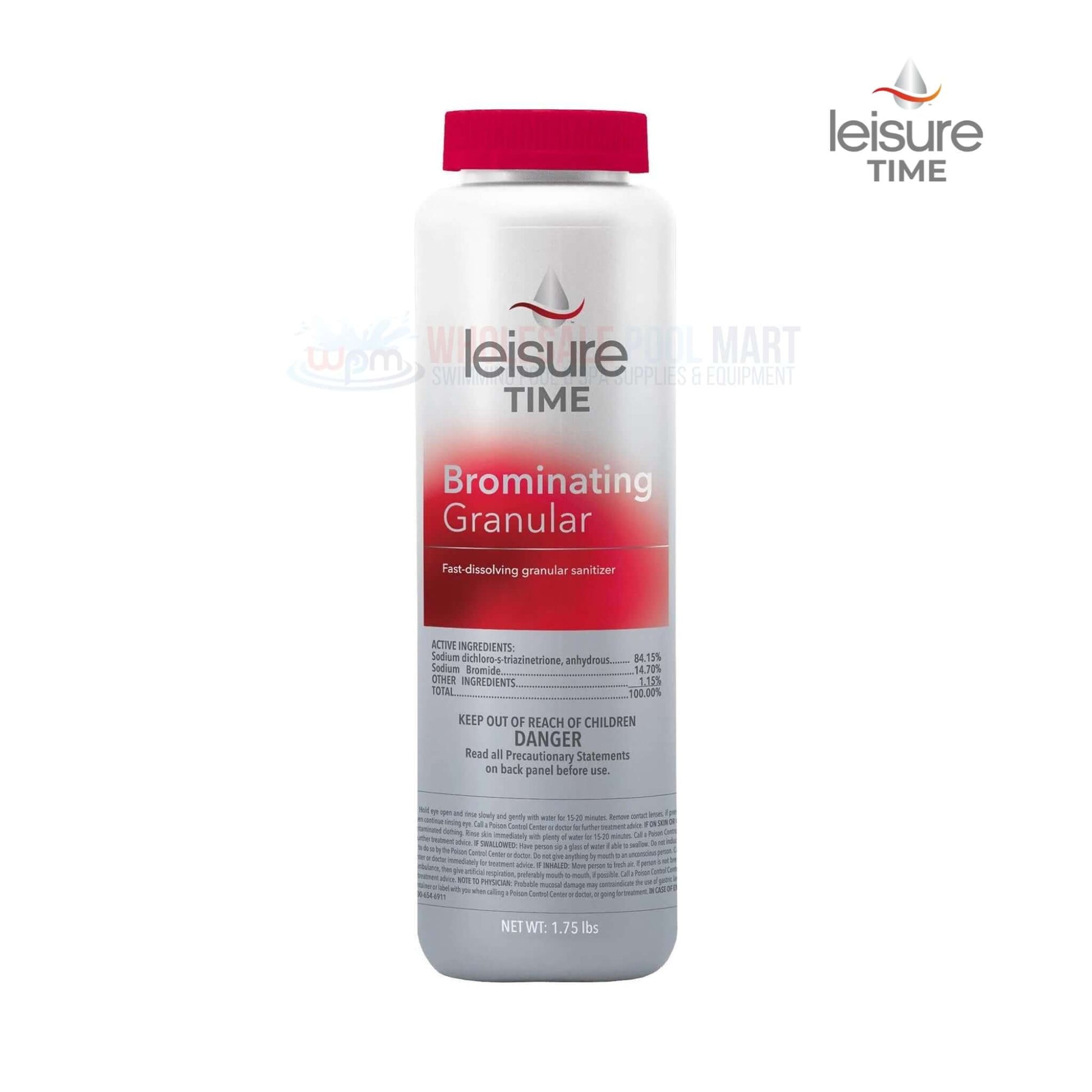Leisure Time Brominating Granular for hot tubs, 1.75 lbs, from Wholesale Pool Mart WPM, fast-dissolving sanitizer.