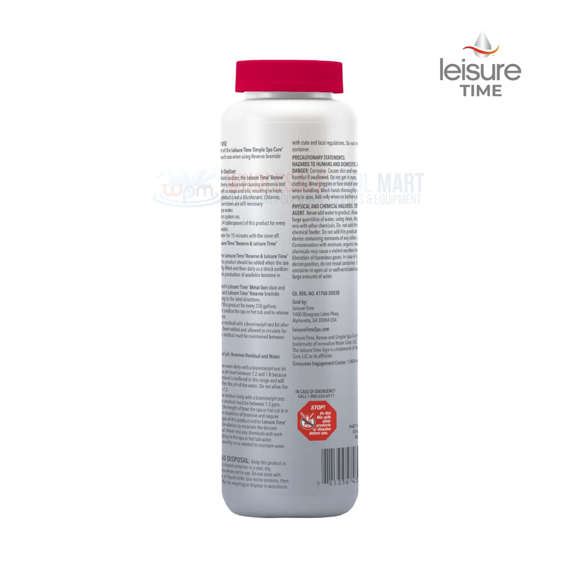 Leisure Time Renew non-chlorine shock oxidizer for spas, 2.2 lbs, from Wholesale Pool Mart WPM.